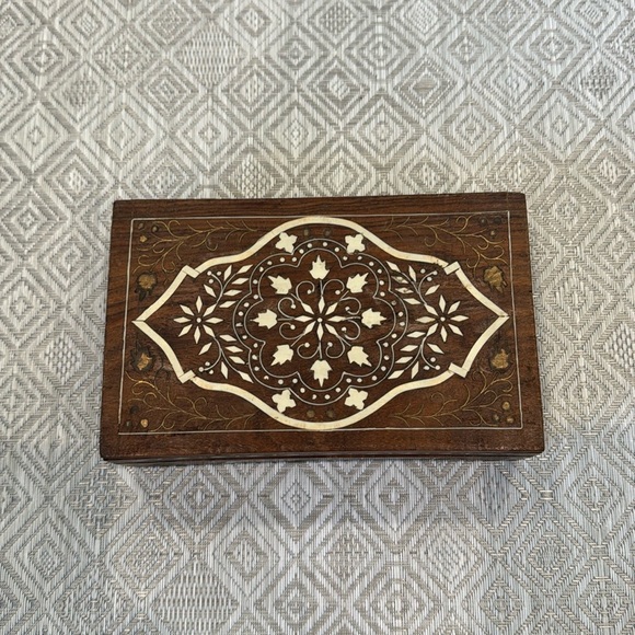 Bone Inlaid Wooden Jewelry Box - Picture 1 of 6